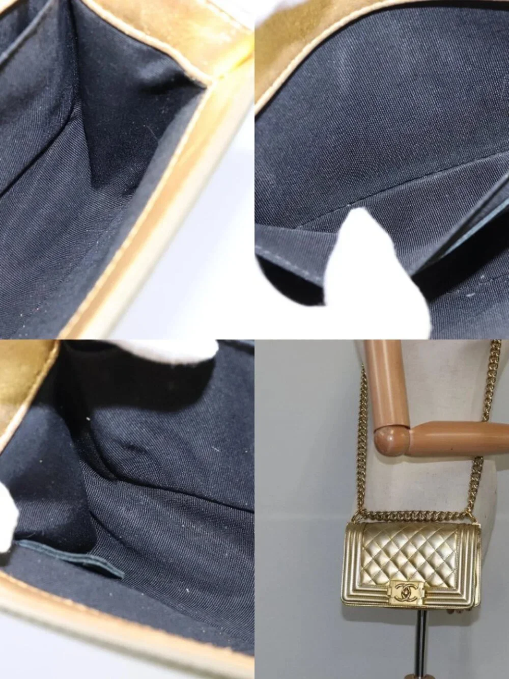 CHANEL Matelasse Chain Boy Chanel Shoulder Bag Patent Gold CC Auth 106721SAM